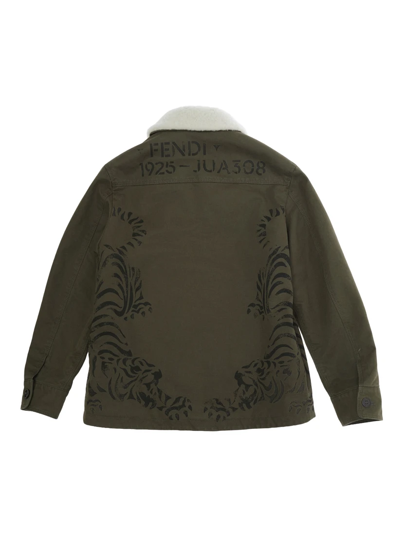 Jacket coat drill military green with pockets and collar, Tech Fabric, Boy