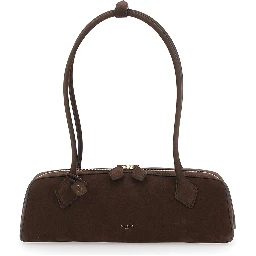 Shoulder bag with nubuck and brown metal details for women