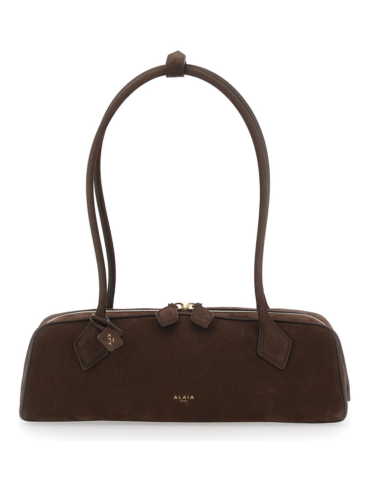 Shoulder bag with nubuck and brown metal details for women