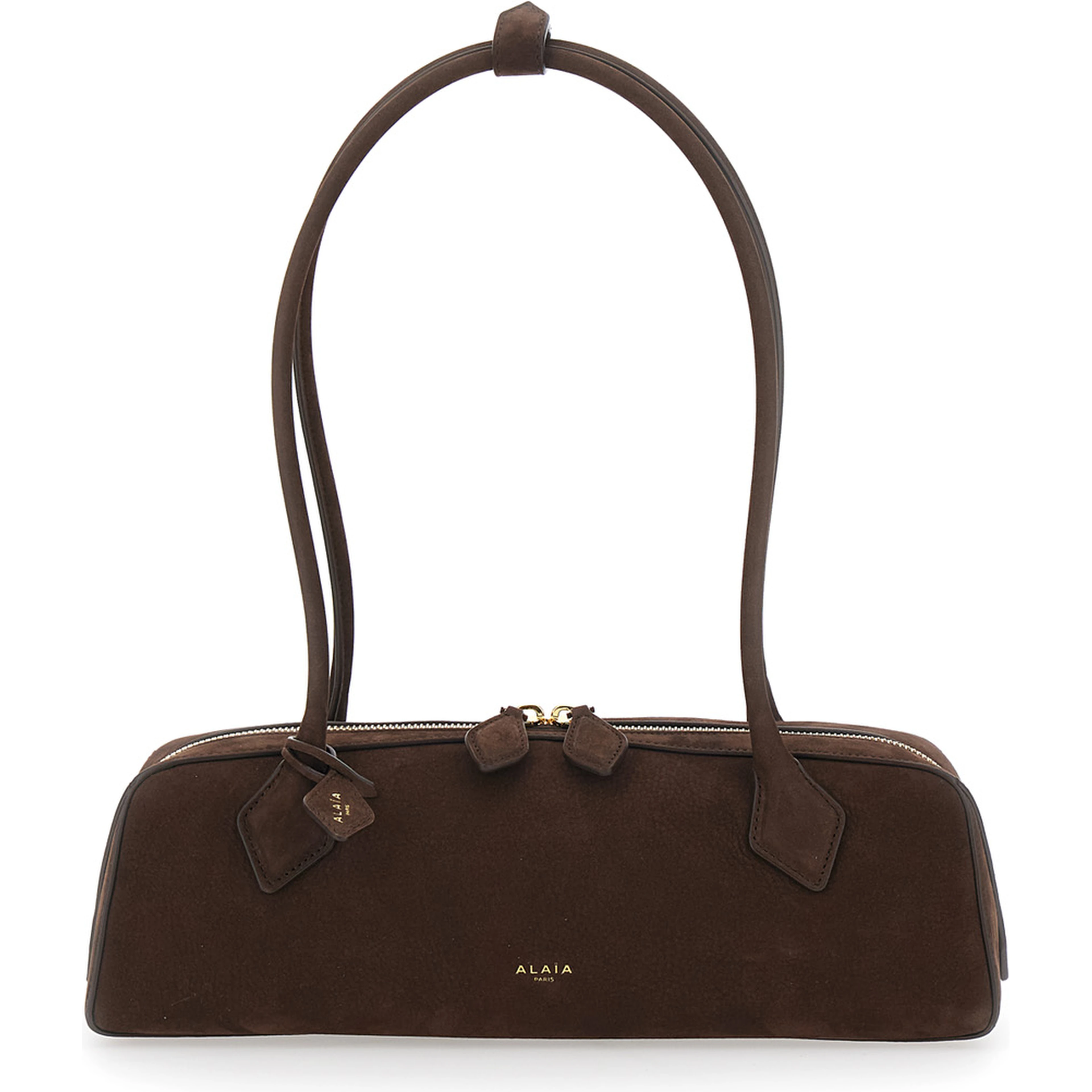 Shoulder bag with nubuck and brown metal details for women