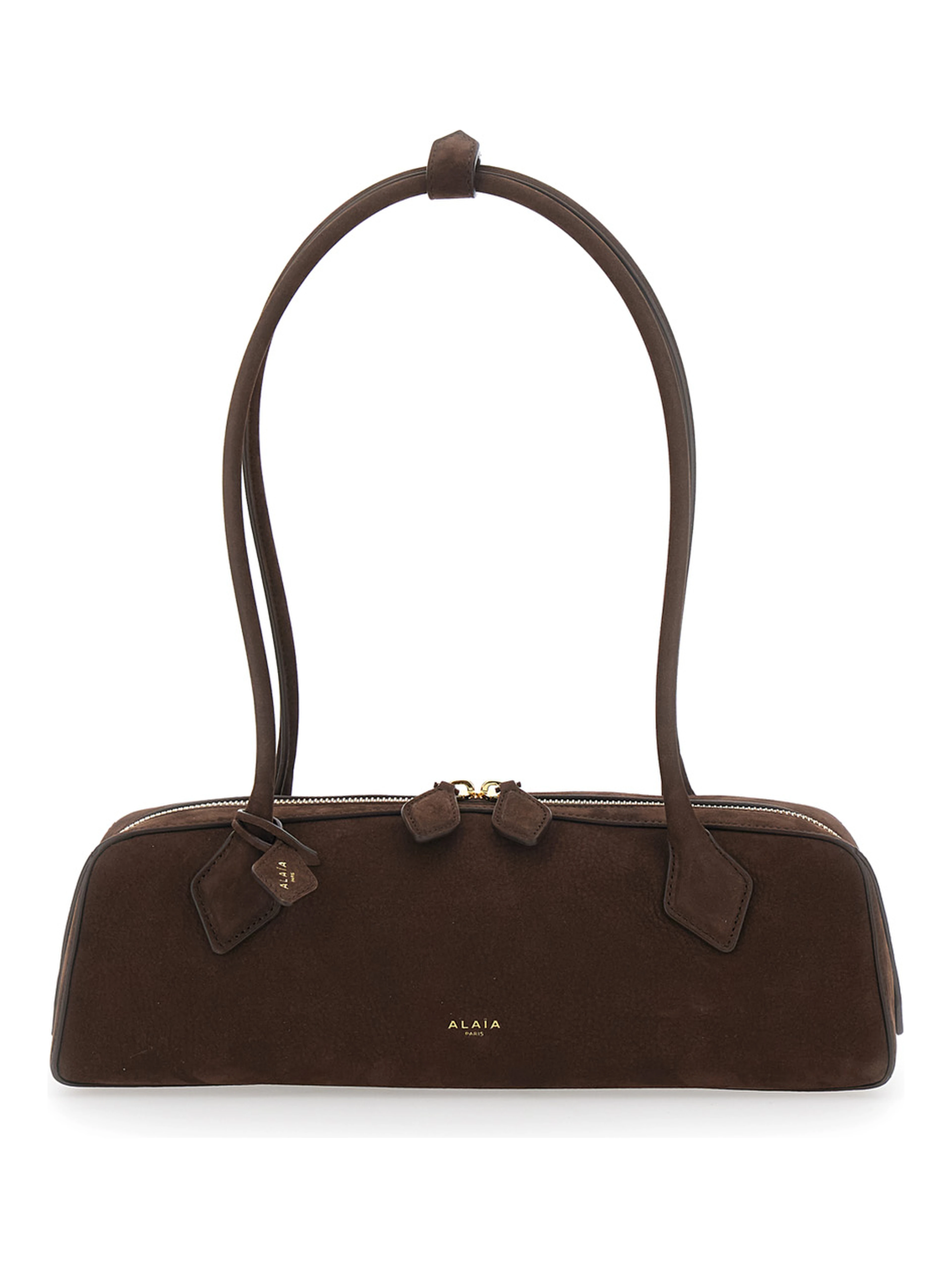 Shoulder bag with nubuck and brown metal details for women