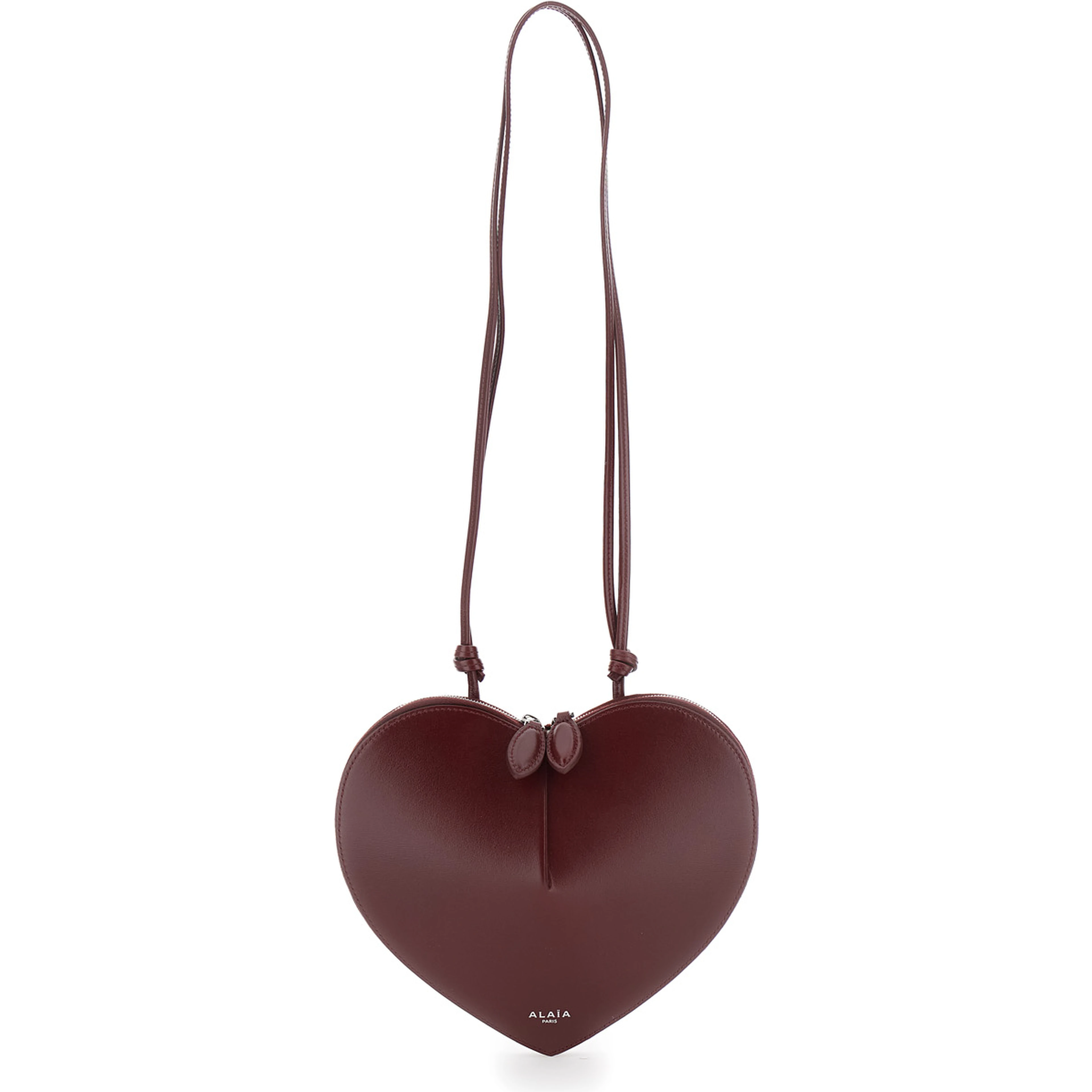 COEUR Bag in burgundy calf leather with closure and shoulder strap, unisex