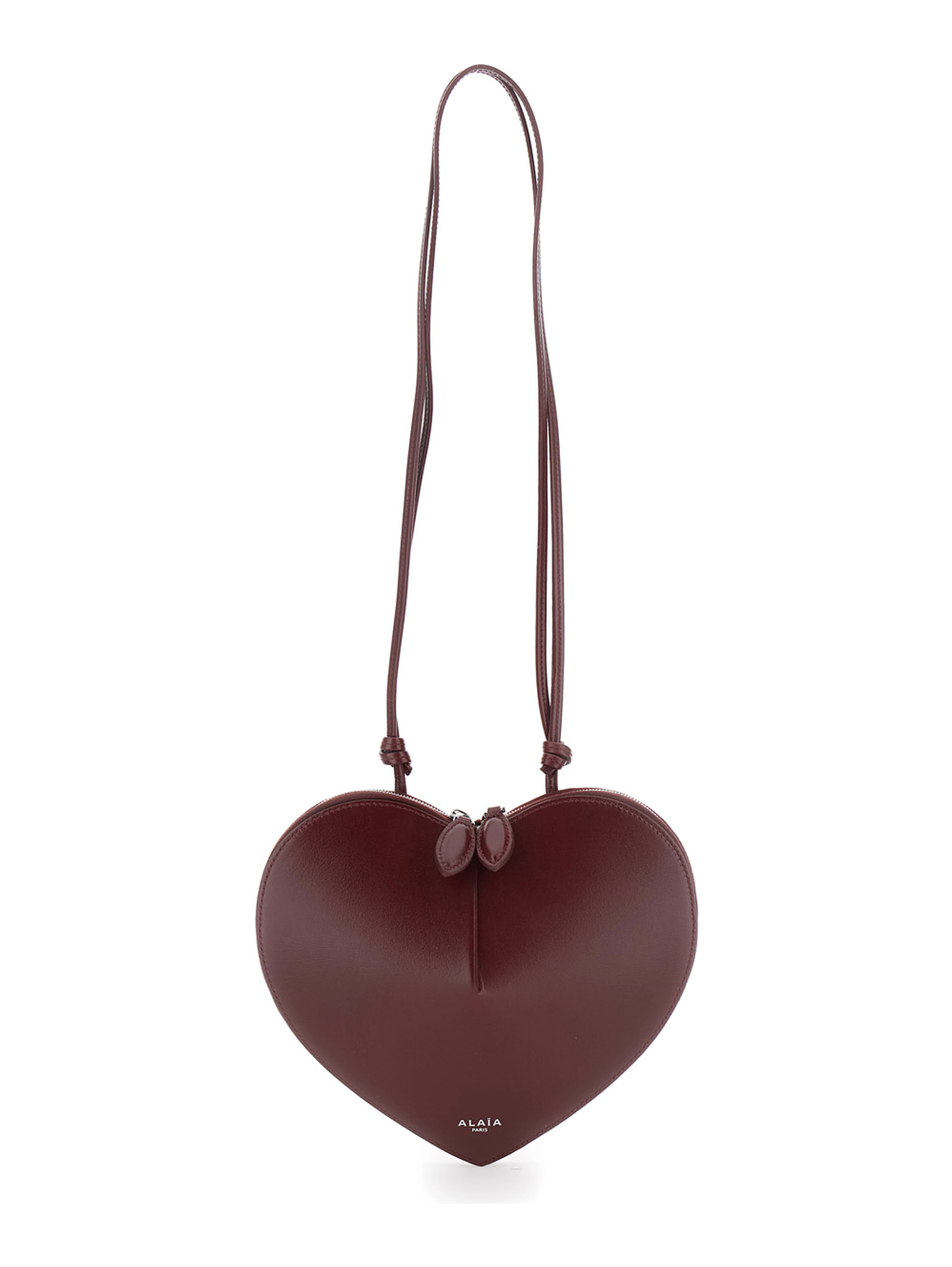 COEUR Bag in burgundy calf leather with closure and shoulder strap, unisex