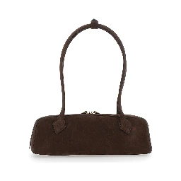 Shoulder bag with nubuck and brown metal details for women
