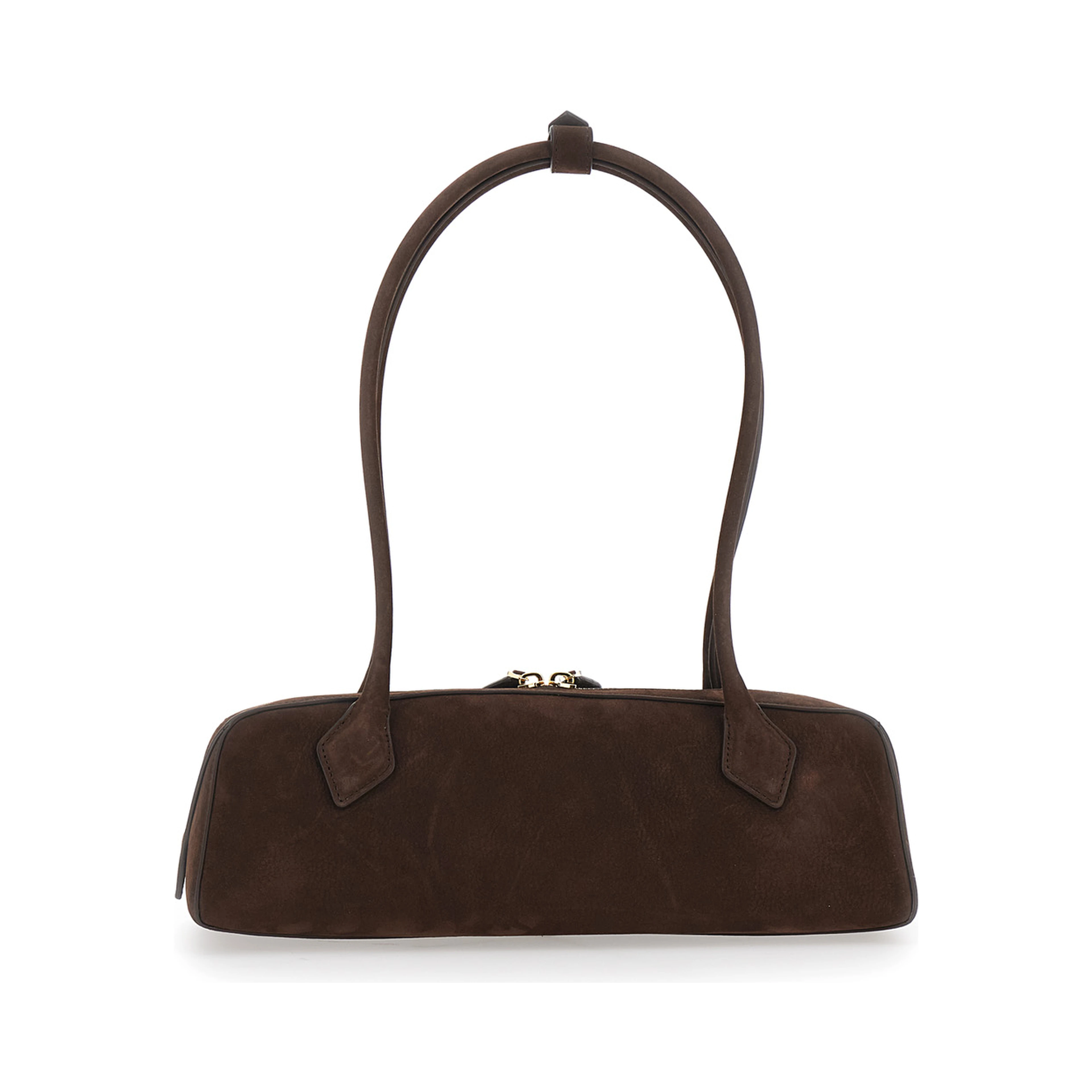Shoulder bag with nubuck and brown metal details for women