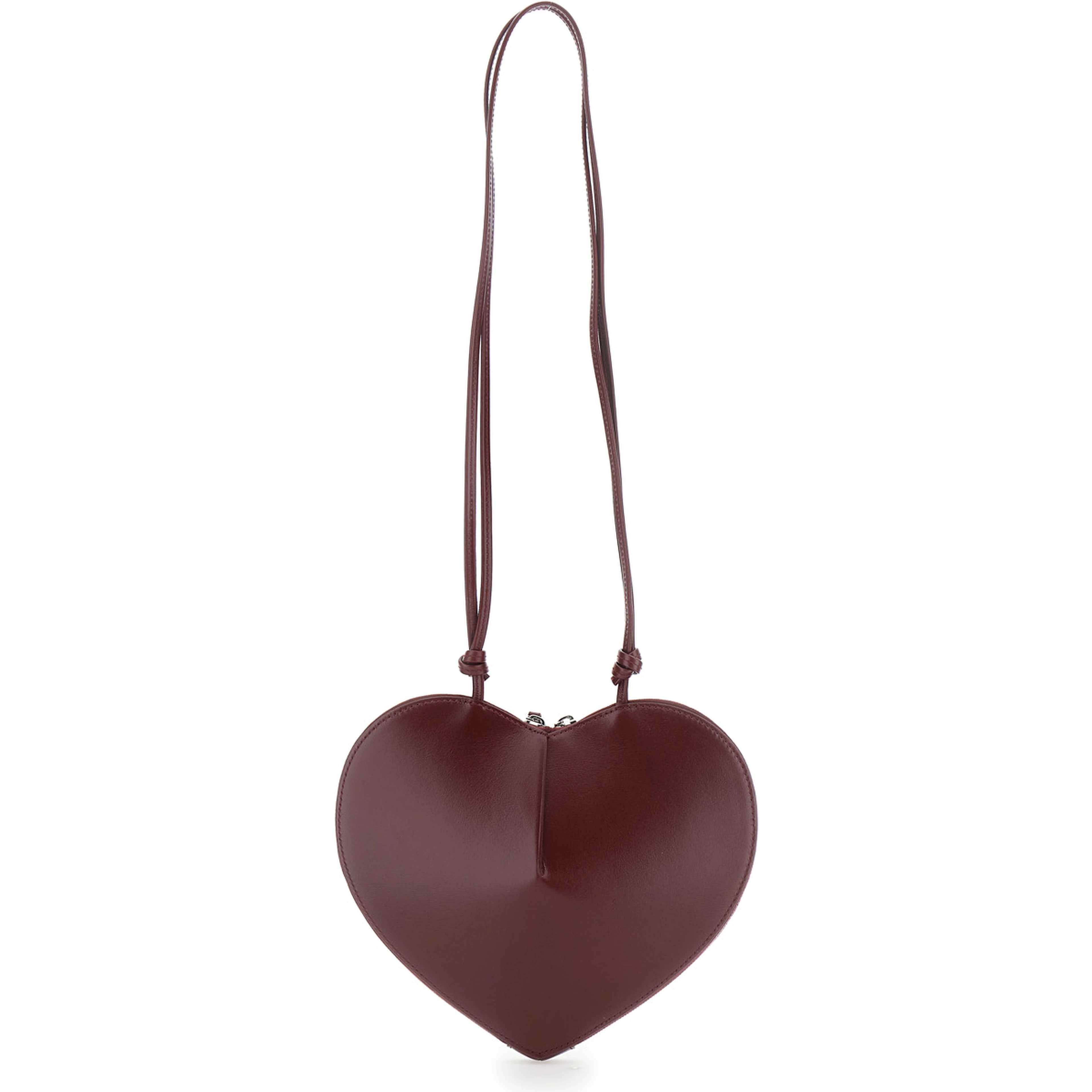 COEUR Bag in burgundy calf leather with closure and shoulder strap, unisex