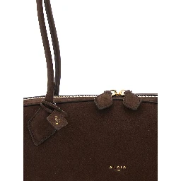 Shoulder bag with nubuck and brown metal details for women