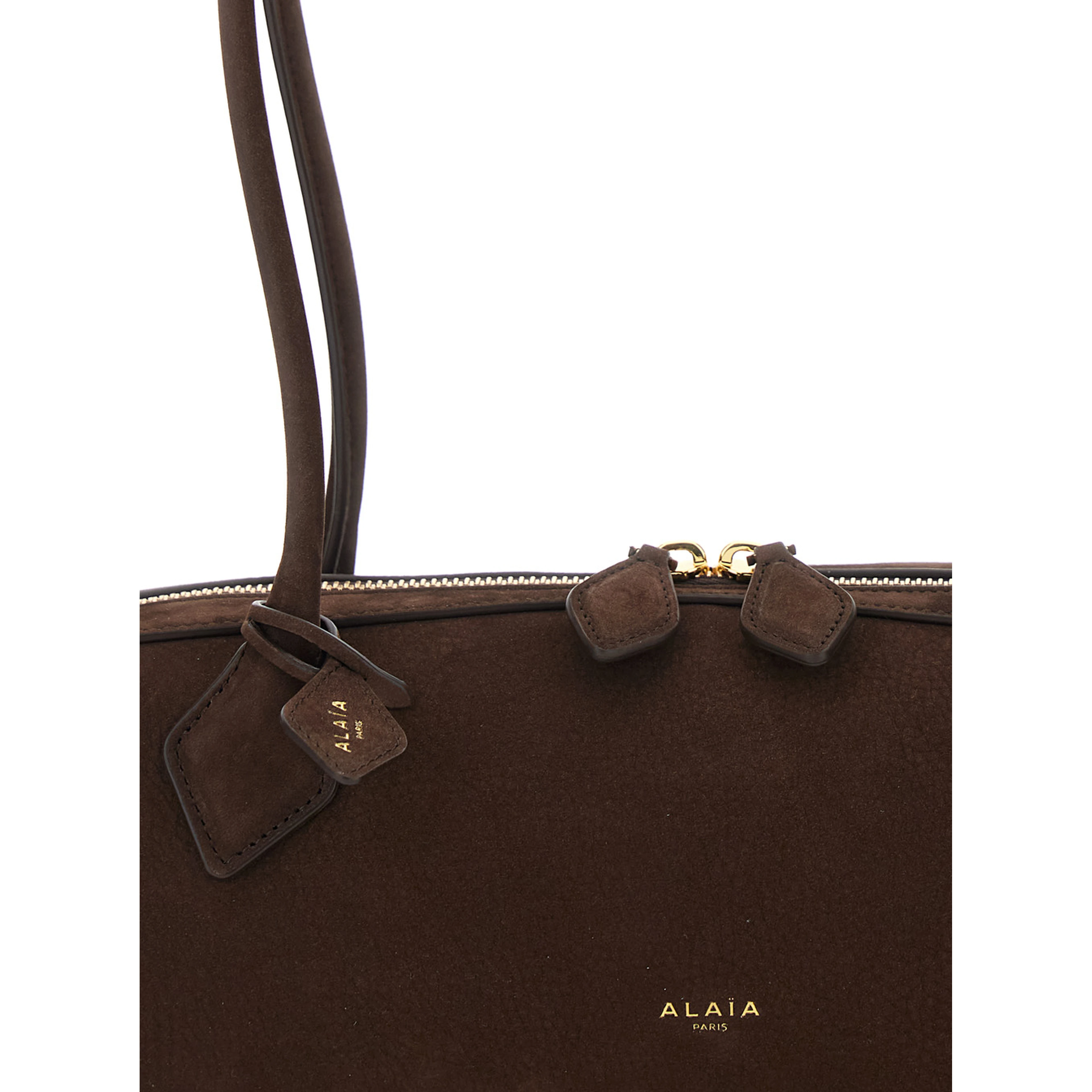 Shoulder bag with nubuck and brown metal details for women
