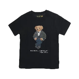Black cotton short-sleeve round neck T-shirt for Boy