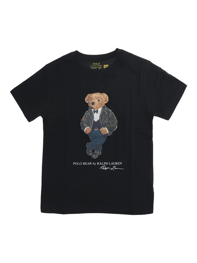 Black cotton short-sleeve round neck T-shirt for Boy