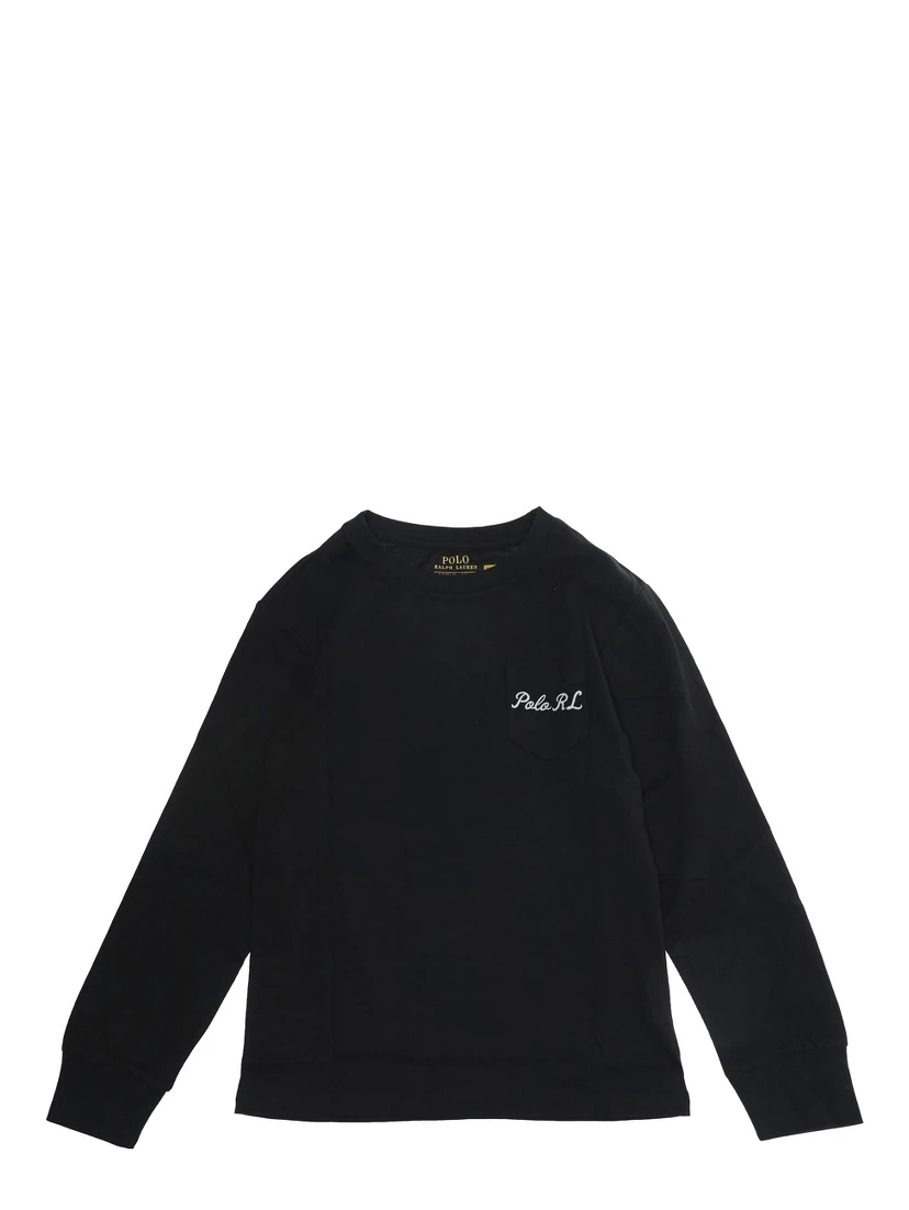T-shirt in knitted fabric with round neckline and short sleeves in black cotton for boy