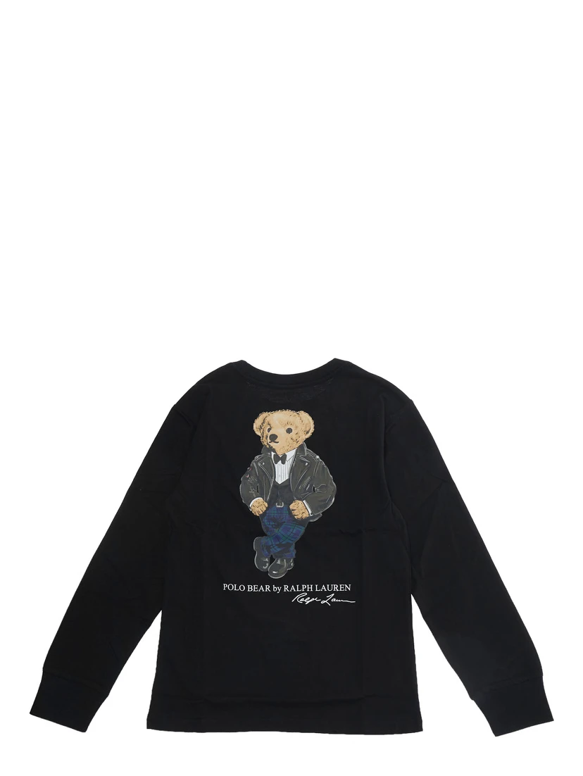 T-shirt in knitted fabric with round neckline and short sleeves in black cotton for boy