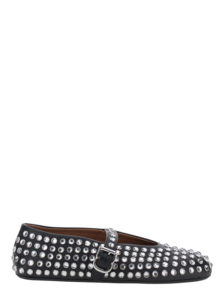 Ballet flats with leather sole and almond toe in black, women