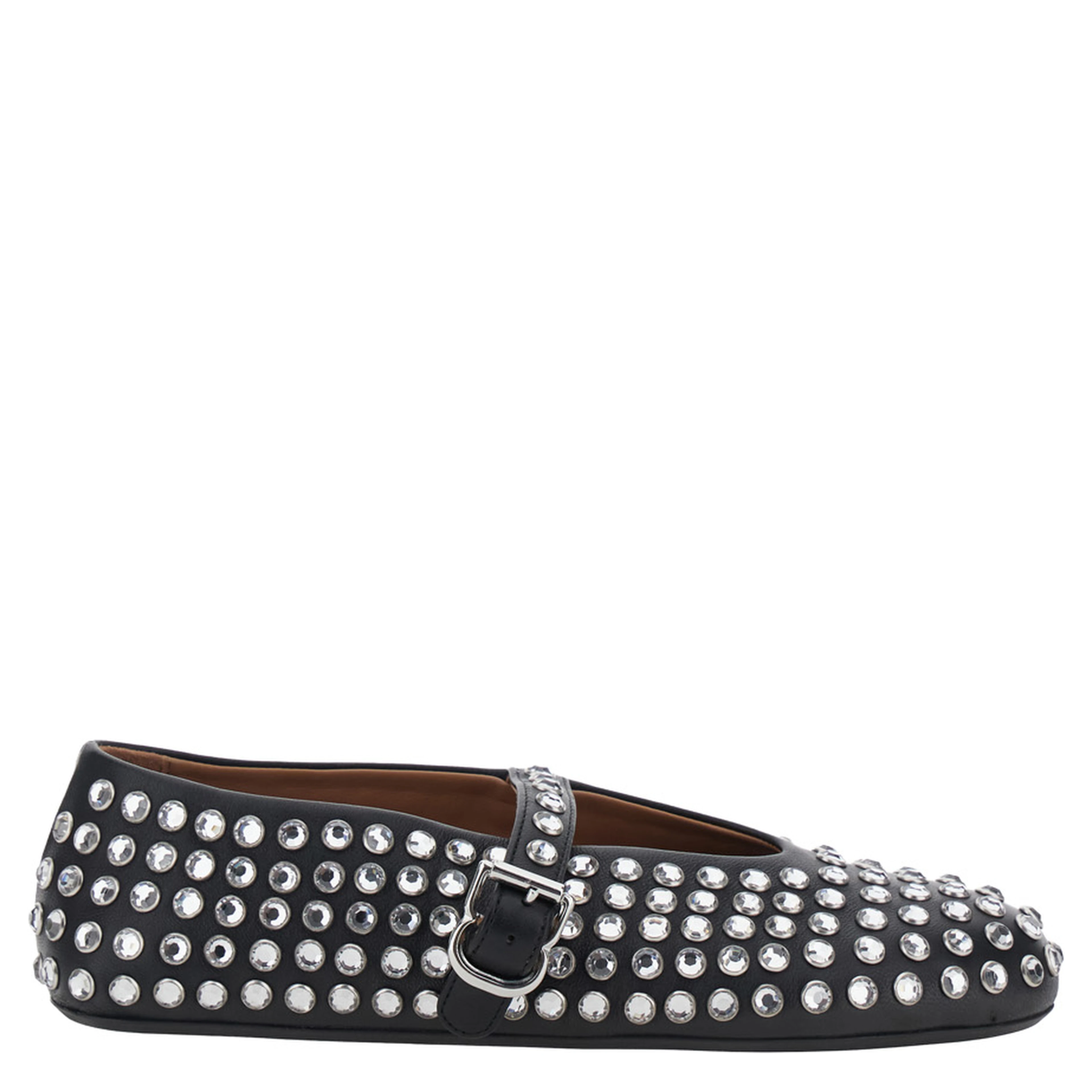 Ballet flats with leather sole and almond toe in black, women