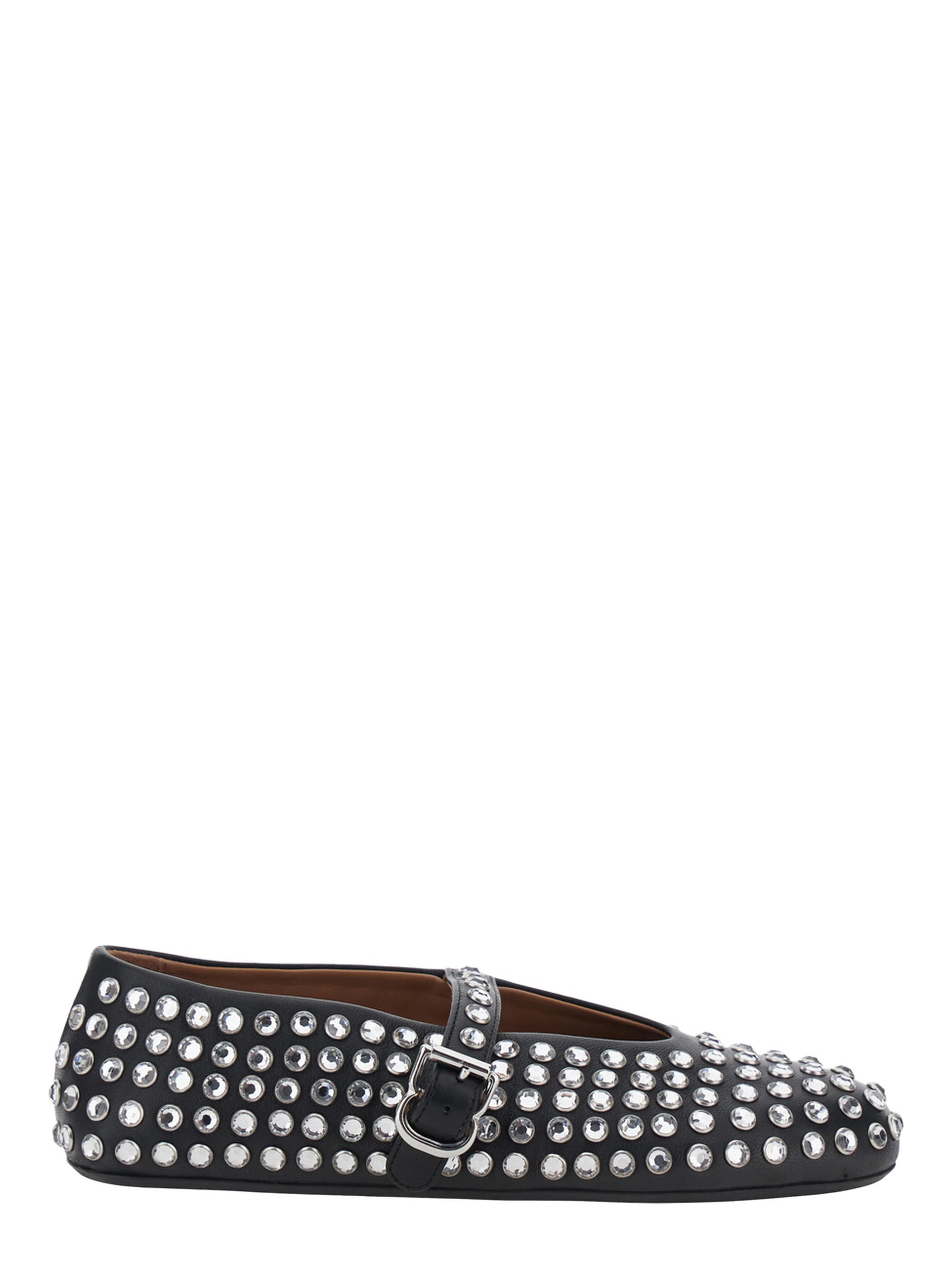 Ballet flats with leather sole and almond toe in black, women