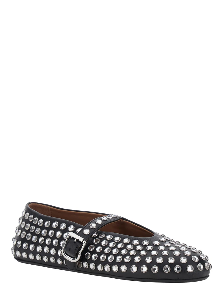 Ballet flats with leather sole and almond toe in black, women alternative