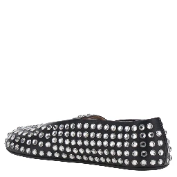 Ballet flats with leather sole and almond toe in black, women