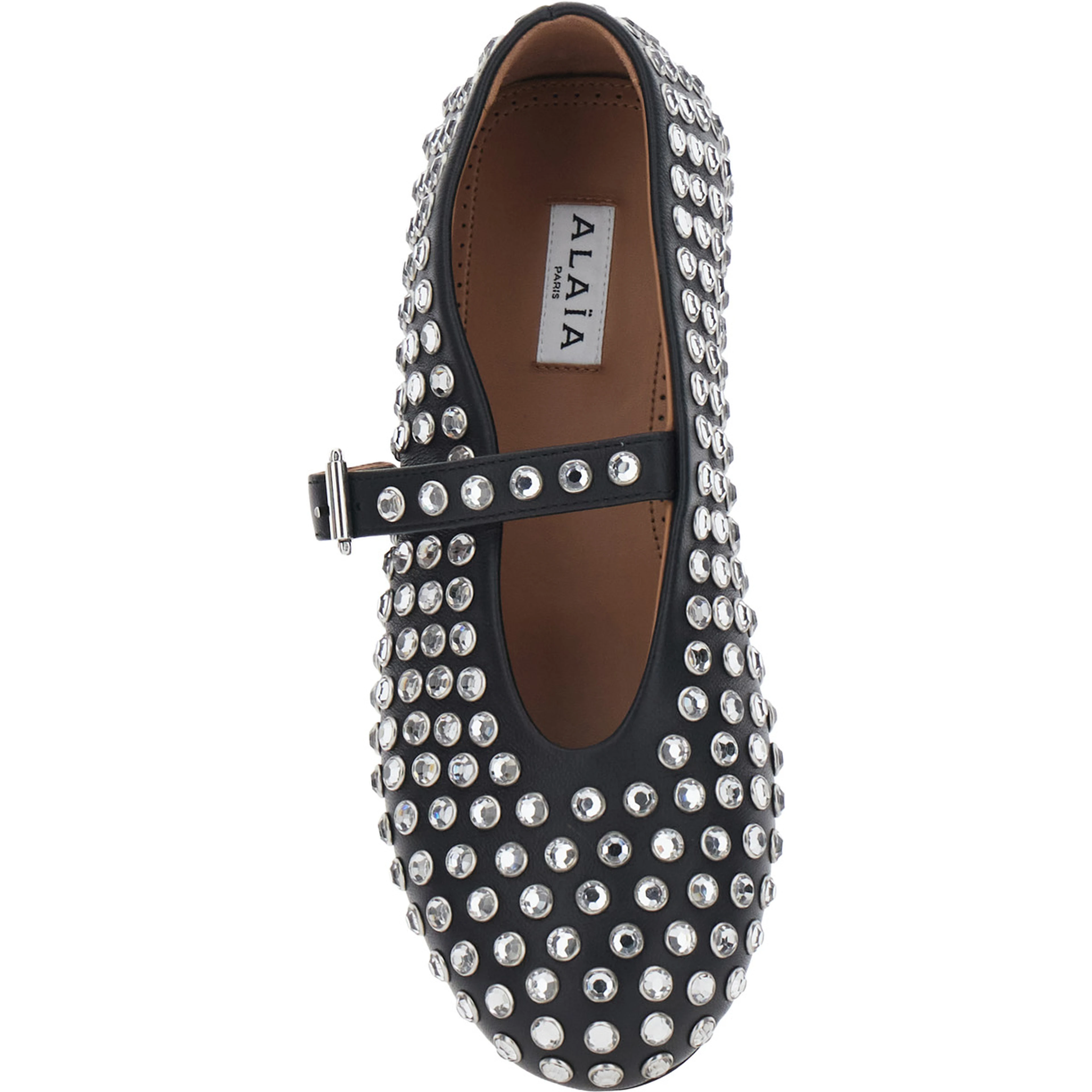 Ballet flats with leather sole and almond toe in black, women
