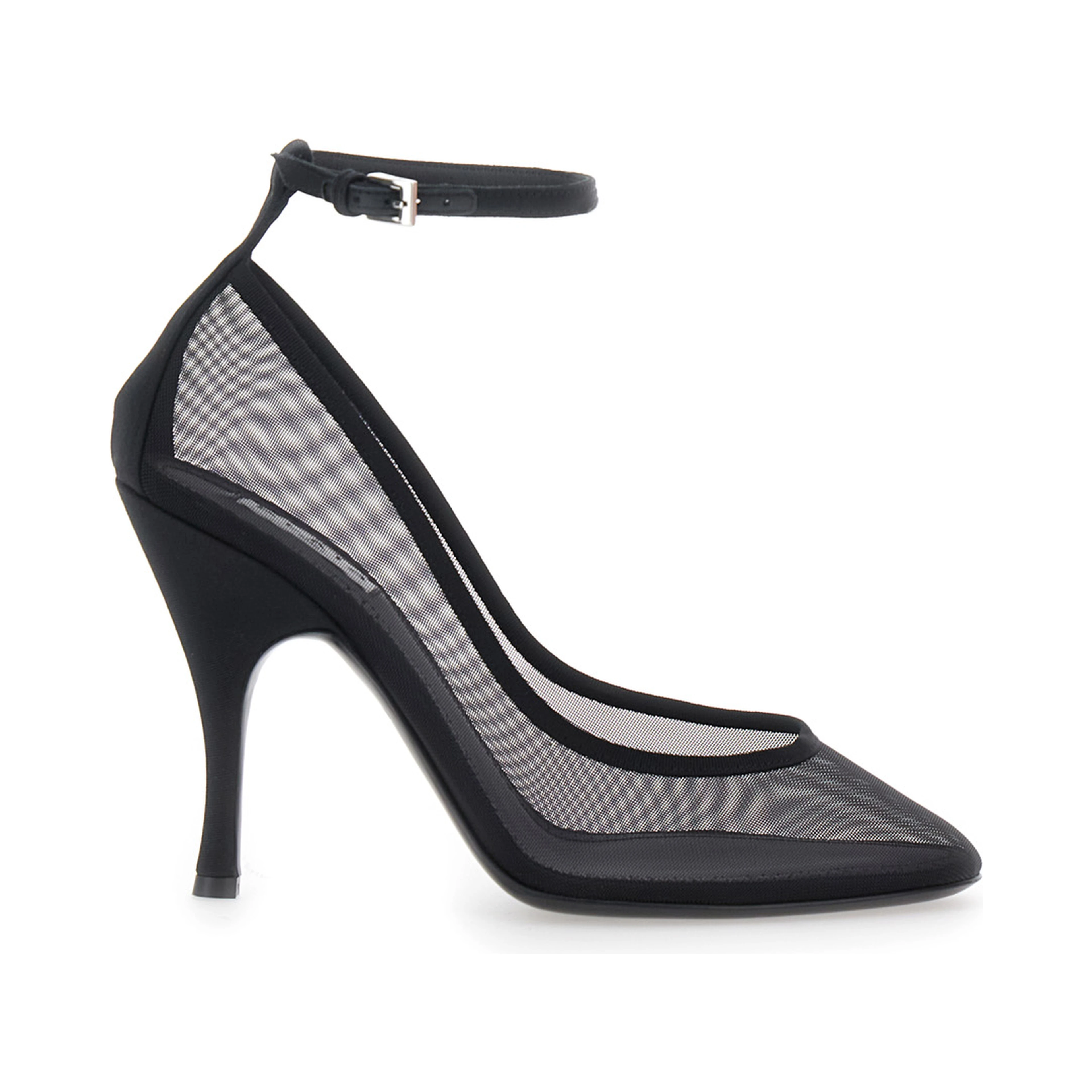 High-heeled pumps characterized by a glossy finish in black leather and an elegant design for women