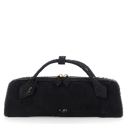 Clutch TECKEL with leather details and zip closure, black, unisex