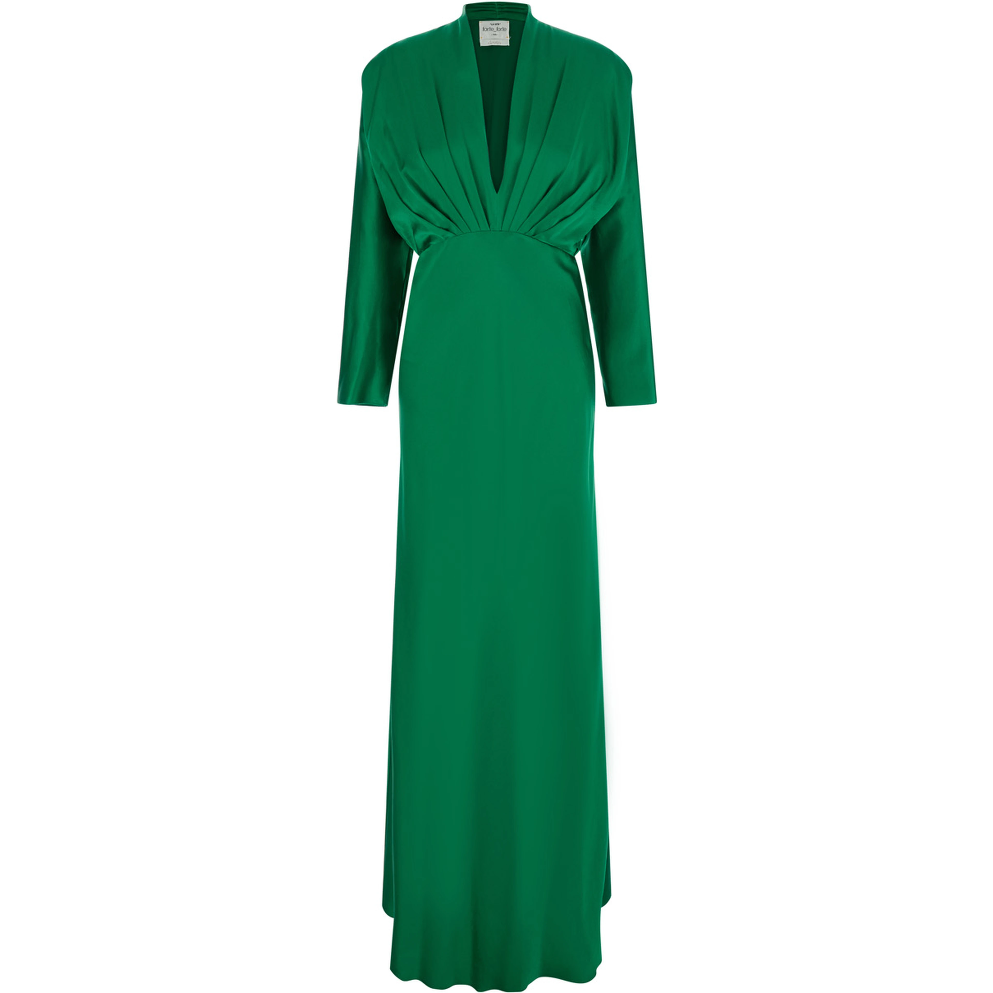 Silk Satin Dress with V Neckline and Long Sleeves, Silk, Green, Women