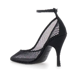 High-heeled pumps characterized by a glossy finish in black leather and an elegant design for women