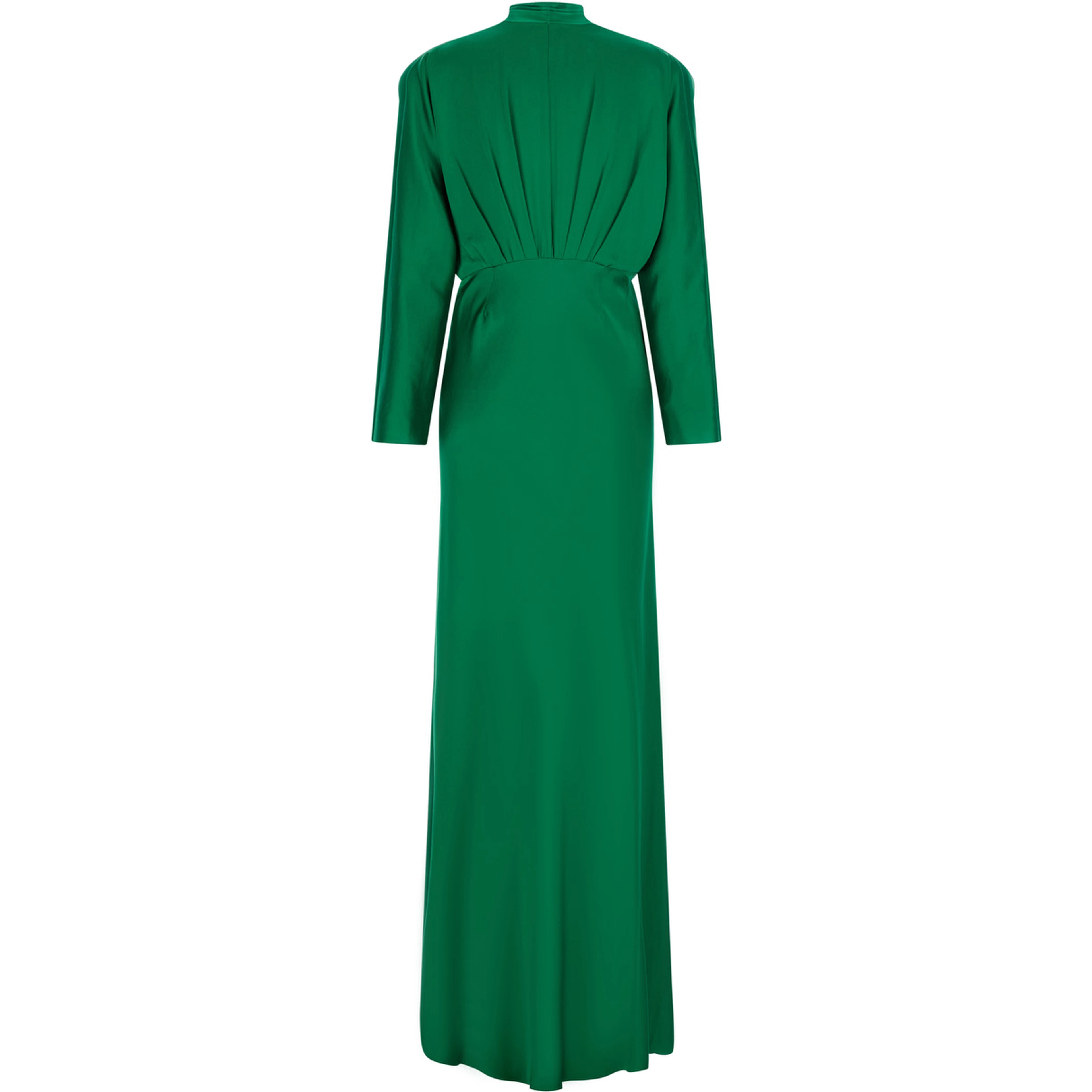Silk Satin Dress with V Neckline and Long Sleeves, Silk, Green, Women