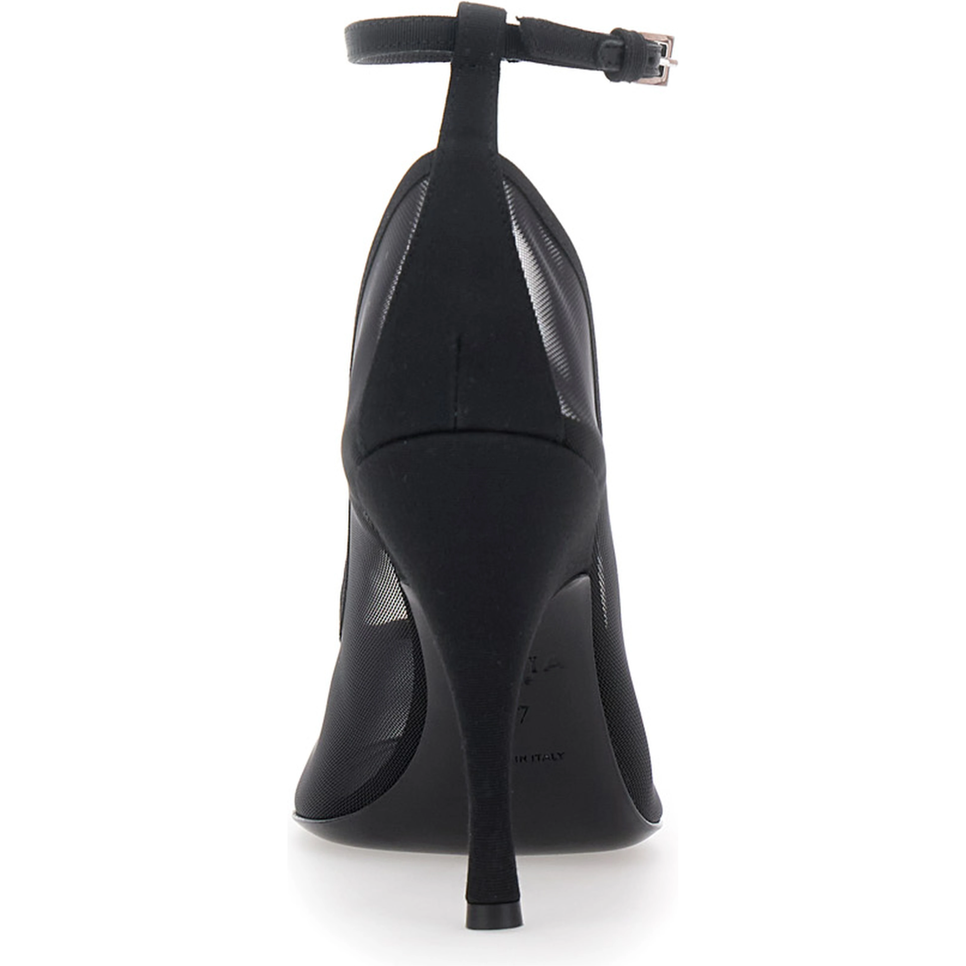 High-heeled pumps characterized by a glossy finish in black leather and an elegant design for women