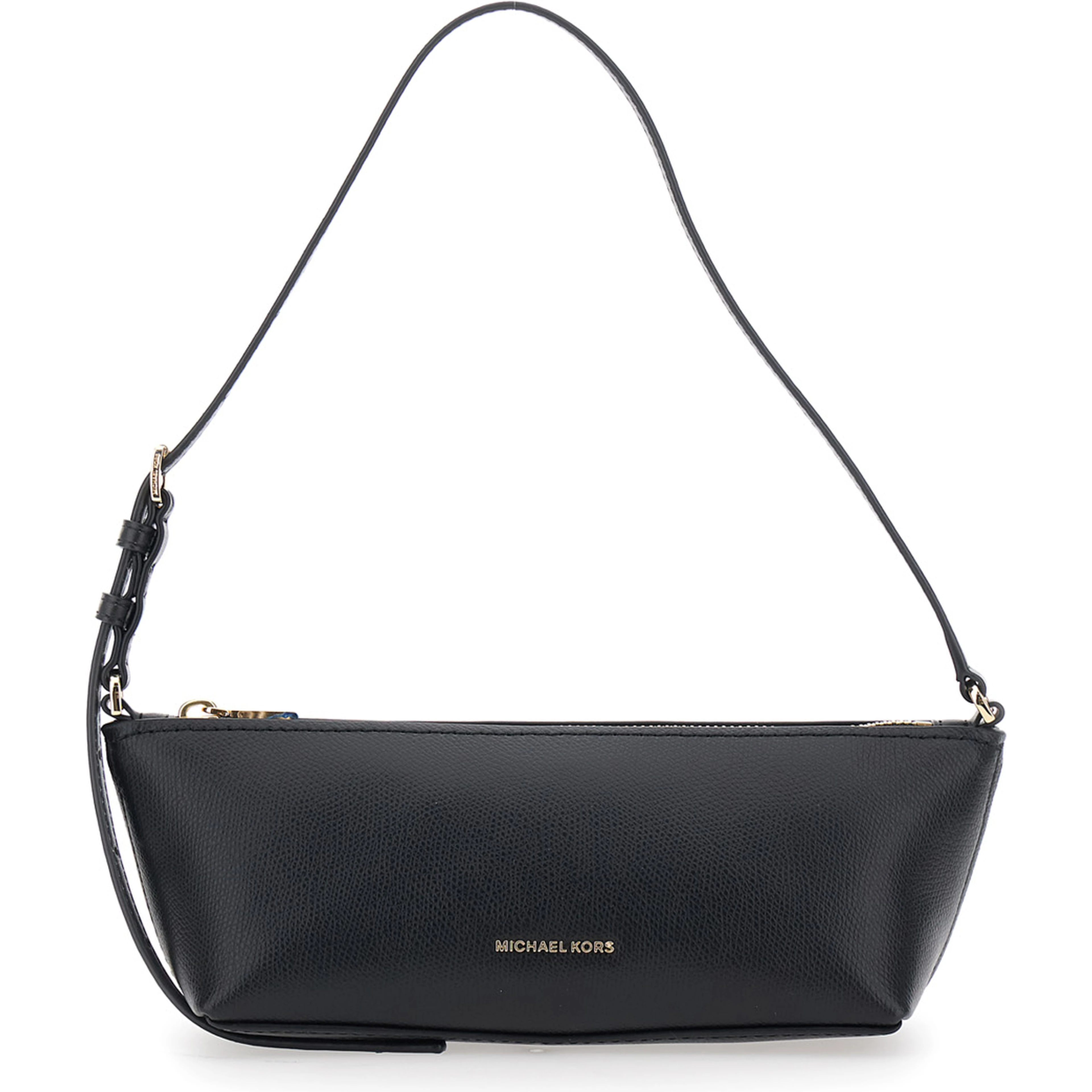 Bag LAILA SM EW POUCHETTE with metal details and shoulder strap, in leather, color Black, woman