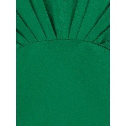 Silk Satin Dress with V Neckline and Long Sleeves, Silk, Green, Women