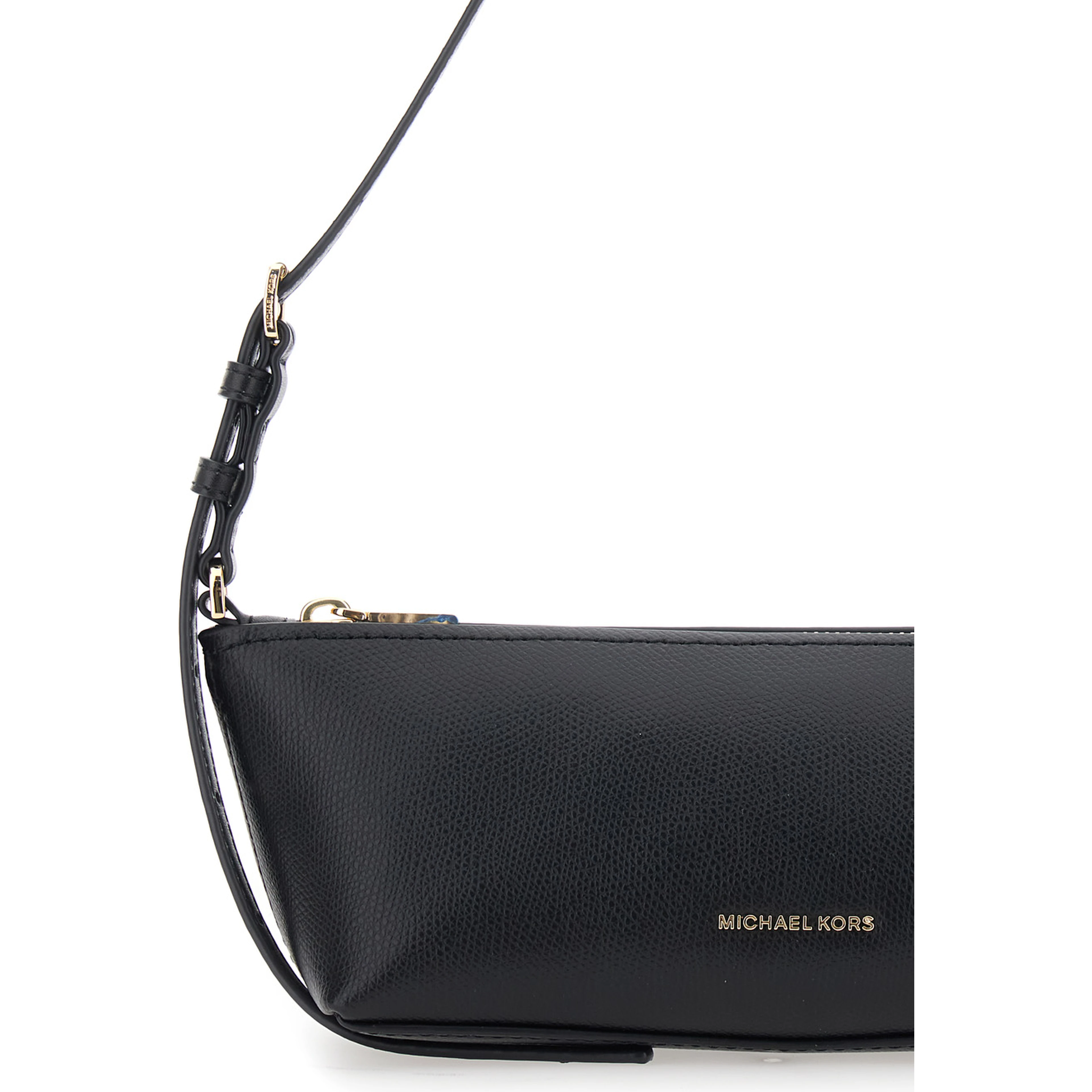 Bag LAILA SM EW POUCHETTE with metal details and shoulder strap, in leather, color Black, woman