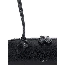 TECKEL SMALL GOATSKIN Bag with leather detail, black, unisex