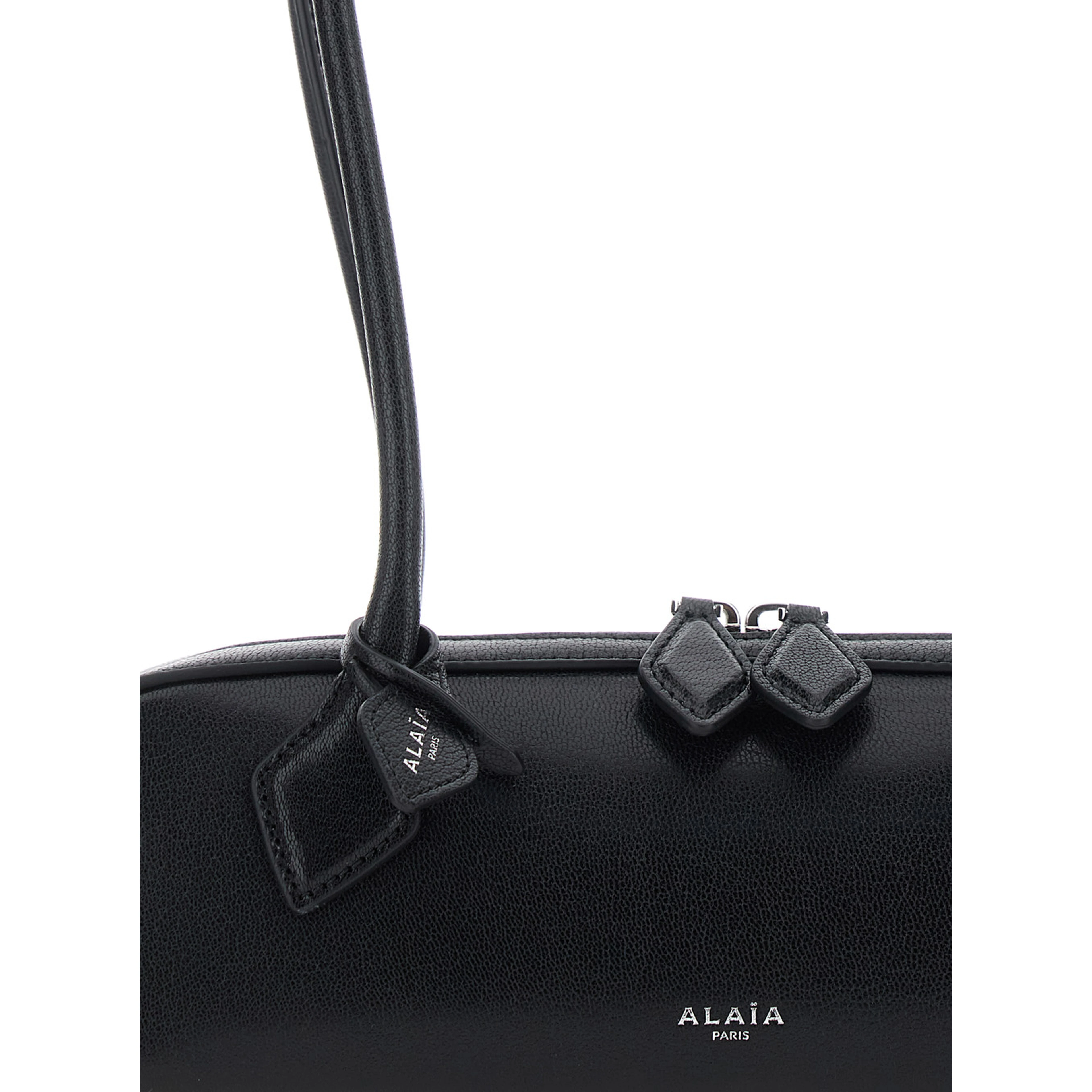 TECKEL SMALL GOATSKIN Bag with leather detail, black, unisex