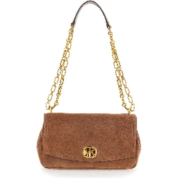 Bryant Small Turnlock Crossbody Bag with Chain and Metal Details, in Leather, Brown, Woman