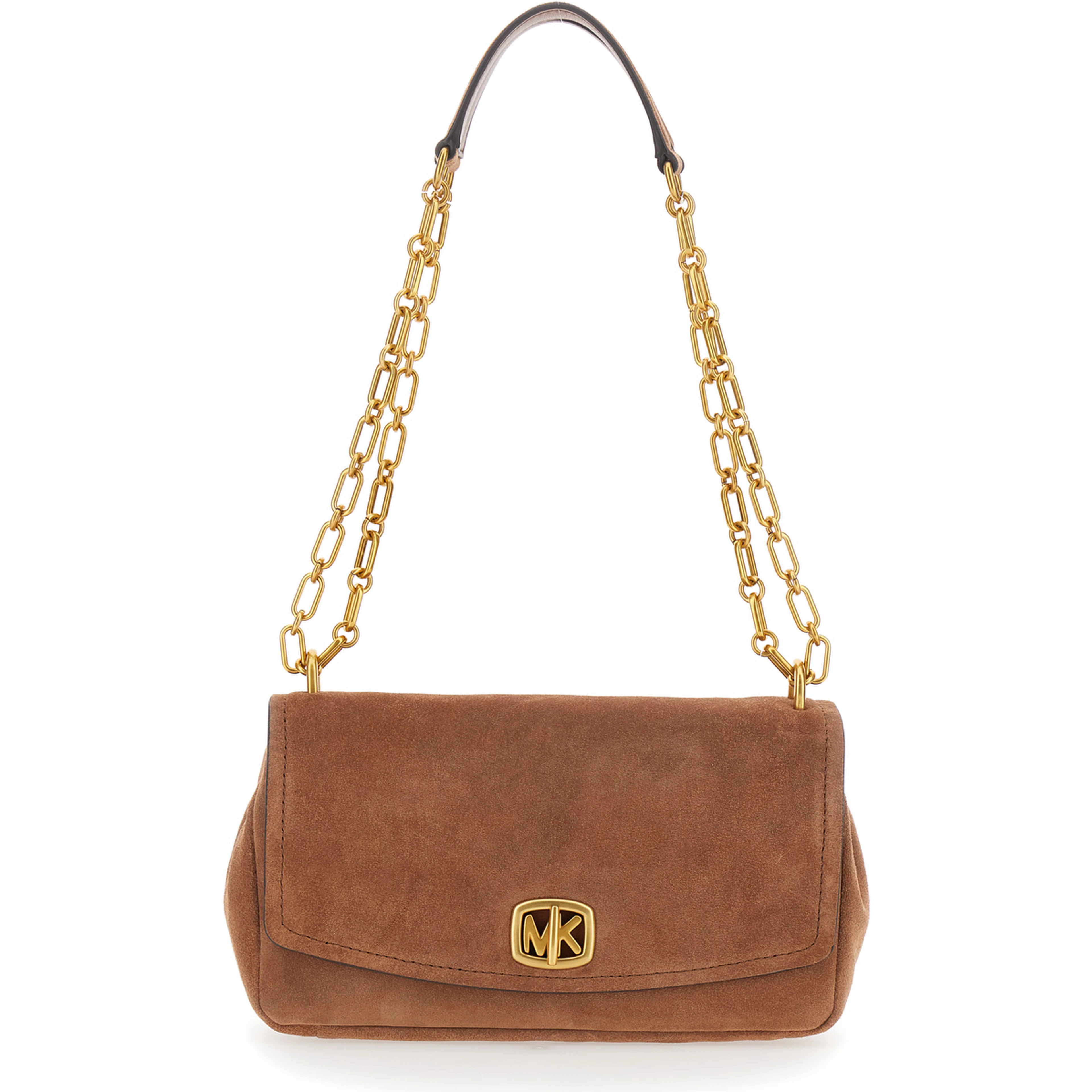 Bryant Small Turnlock Crossbody Bag with Chain and Metal Details, in Leather, Brown, Woman