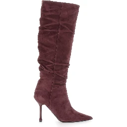 Bordeaux suede knee-high boots with 90 mm heel for women
