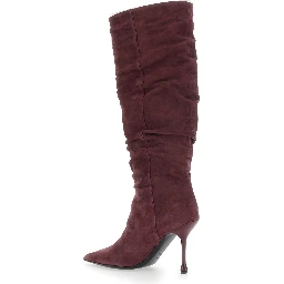 Bordeaux suede knee-high boots with 90 mm heel for women