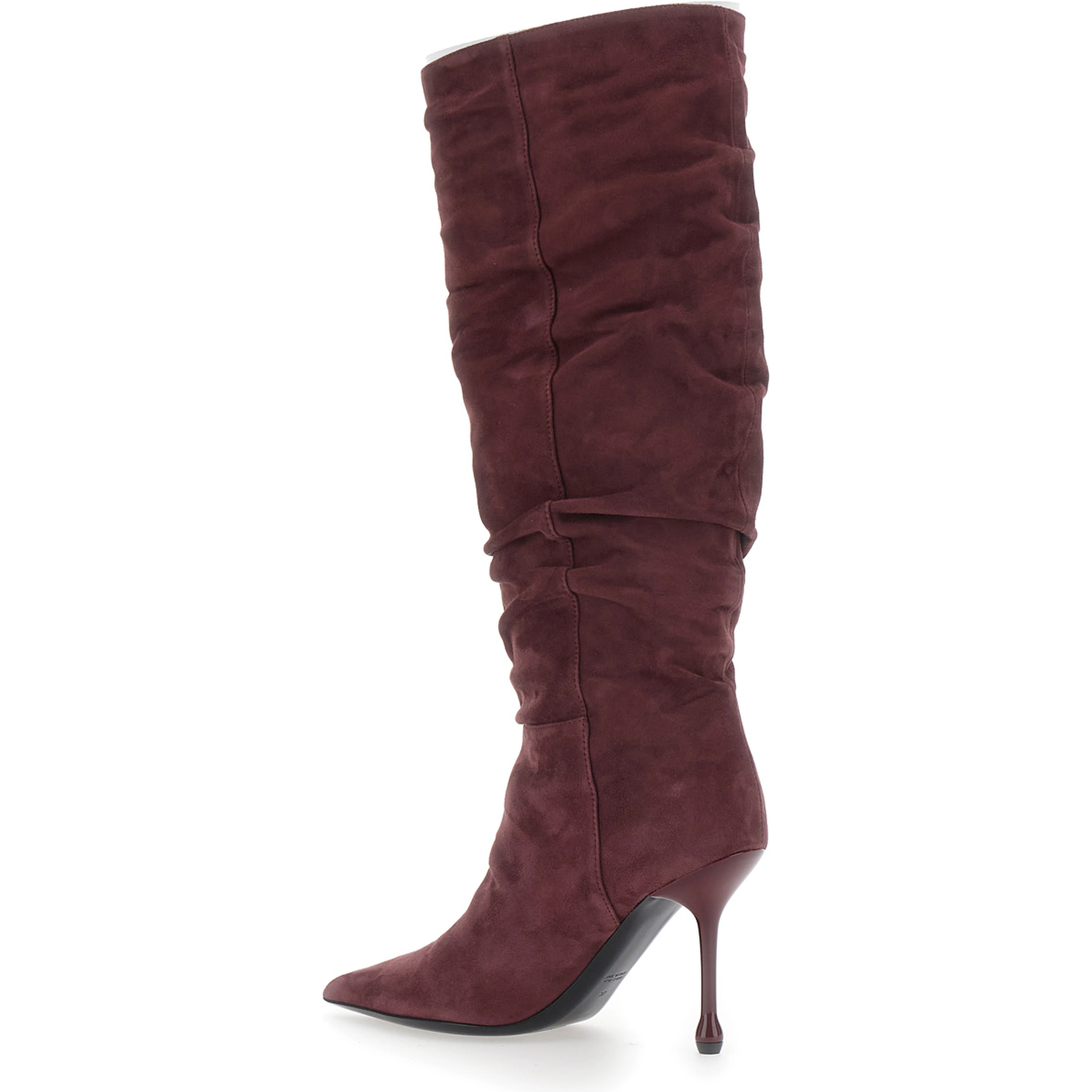 Bordeaux suede knee-high boots with 90 mm heel for women