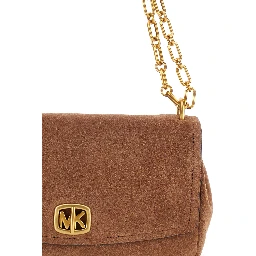 Bryant Small Turnlock Crossbody Bag with Chain and Metal Details, in Leather, Brown, Woman