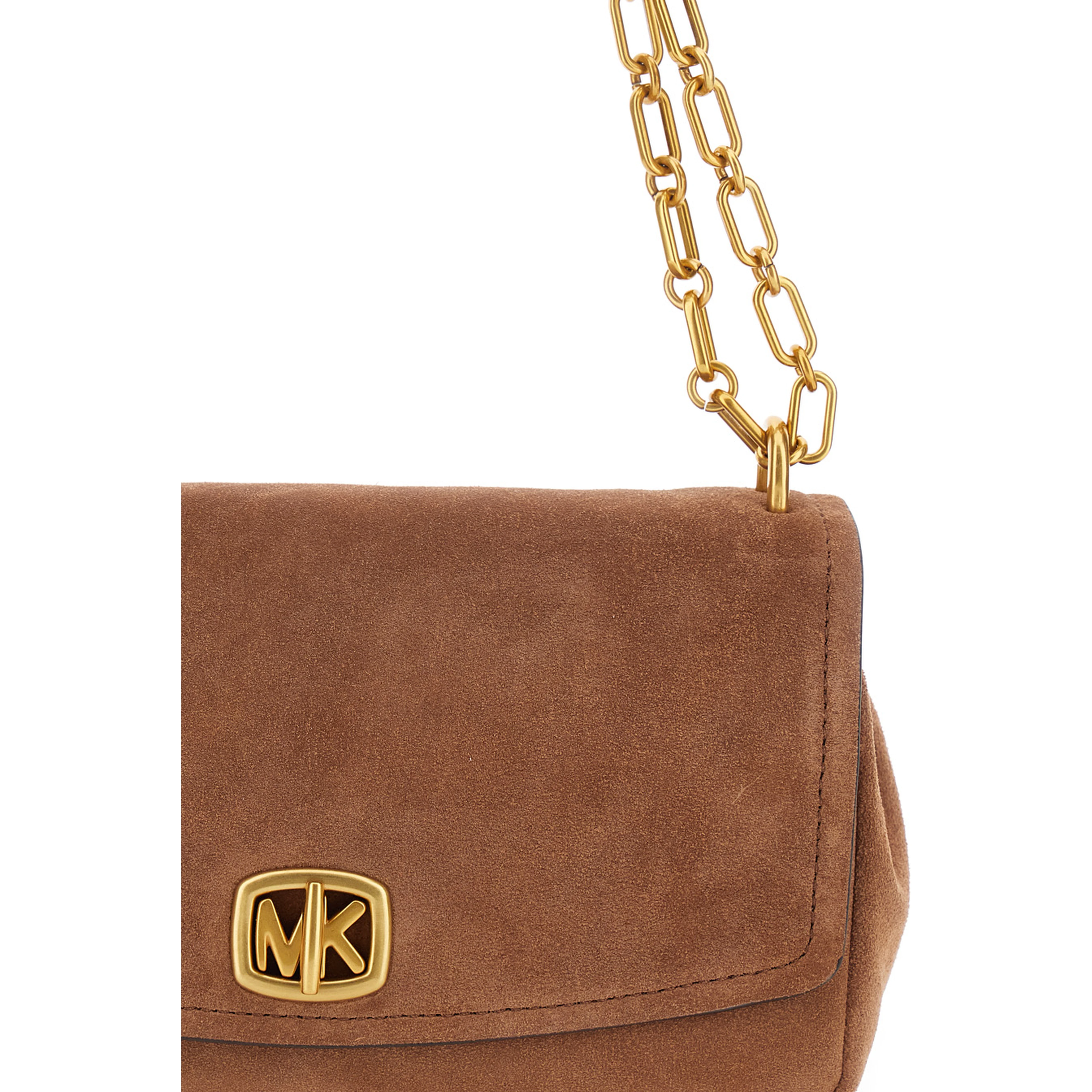 Bryant Small Turnlock Crossbody Bag with Chain and Metal Details, in Leather, Brown, Woman