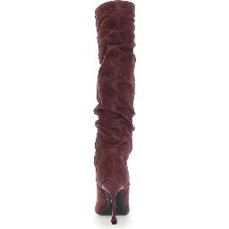 Bordeaux suede knee-high boots with 90 mm heel for women