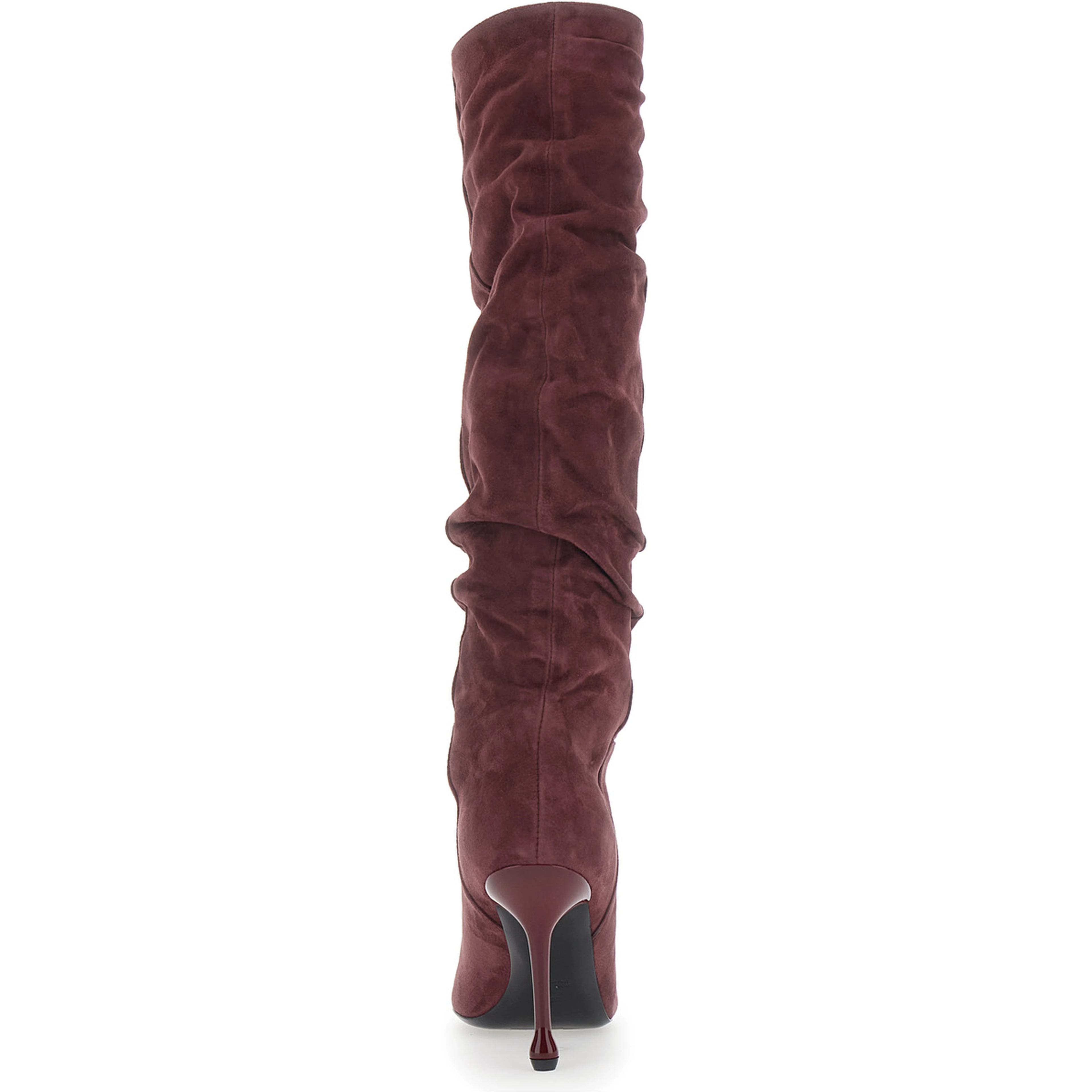 Bordeaux suede knee-high boots with 90 mm heel for women