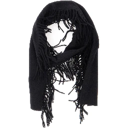 Cashmere Scarf with Fringes Black Unisex