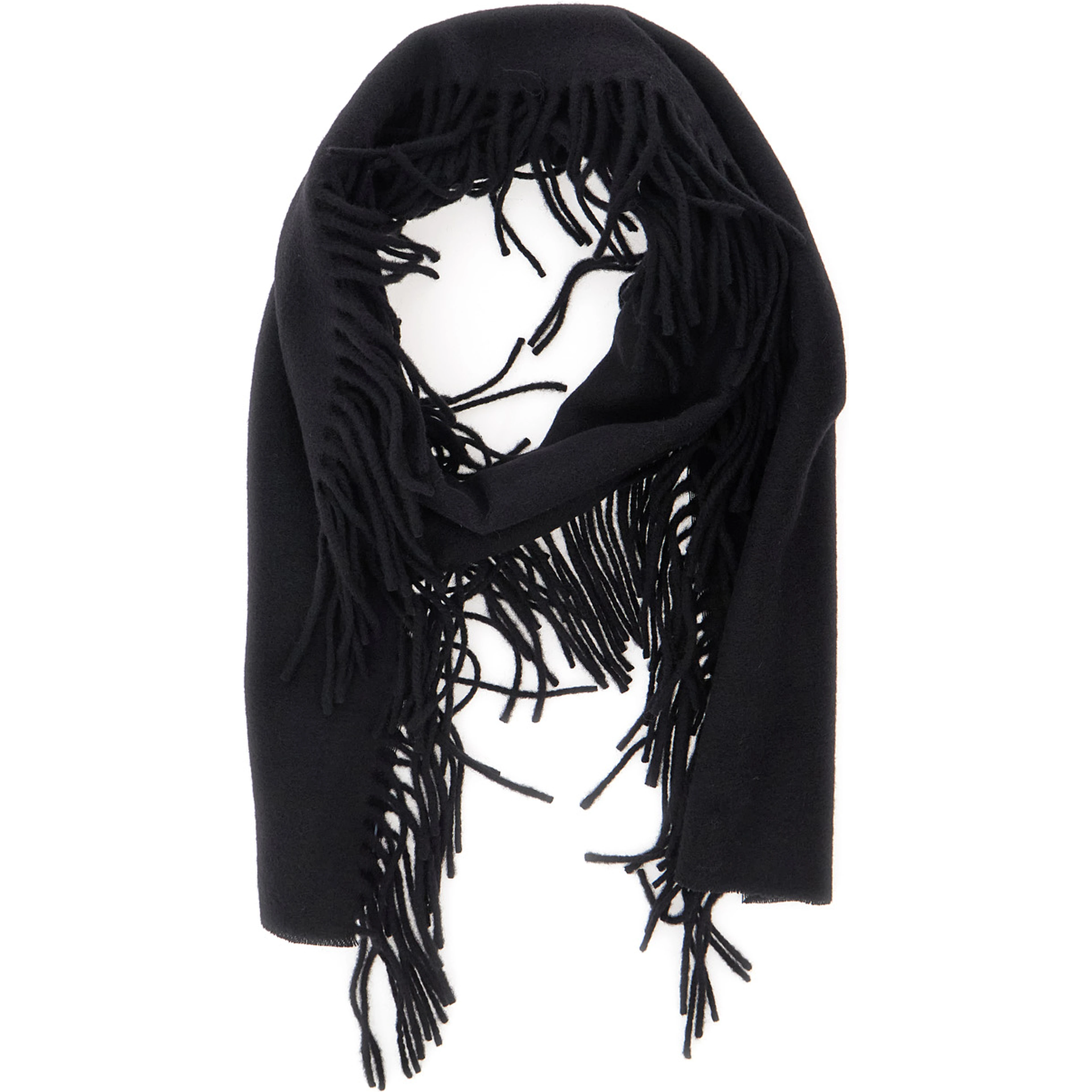 Cashmere Scarf with Fringes Black Unisex