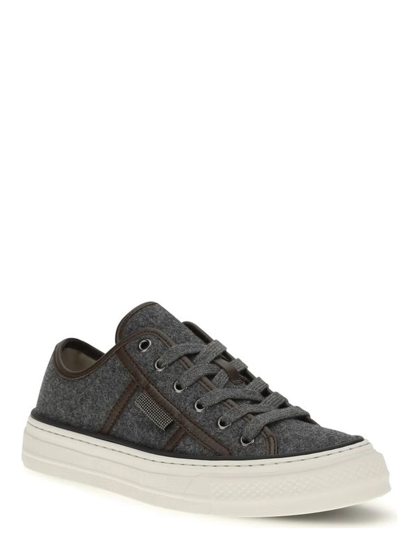 Gray Suede Leather Low Top Sneakers