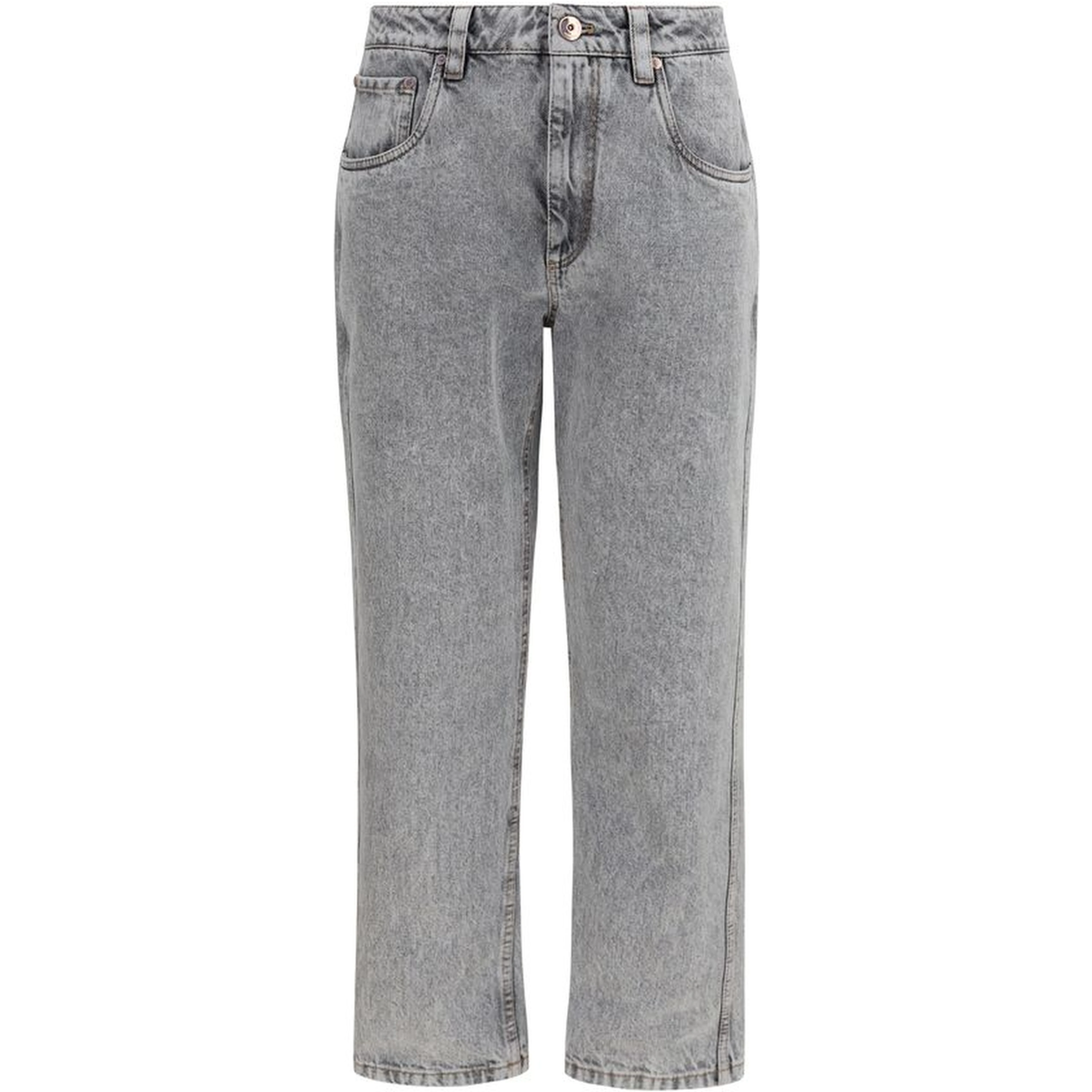 Gray Cotton Straight-Leg Jeans
