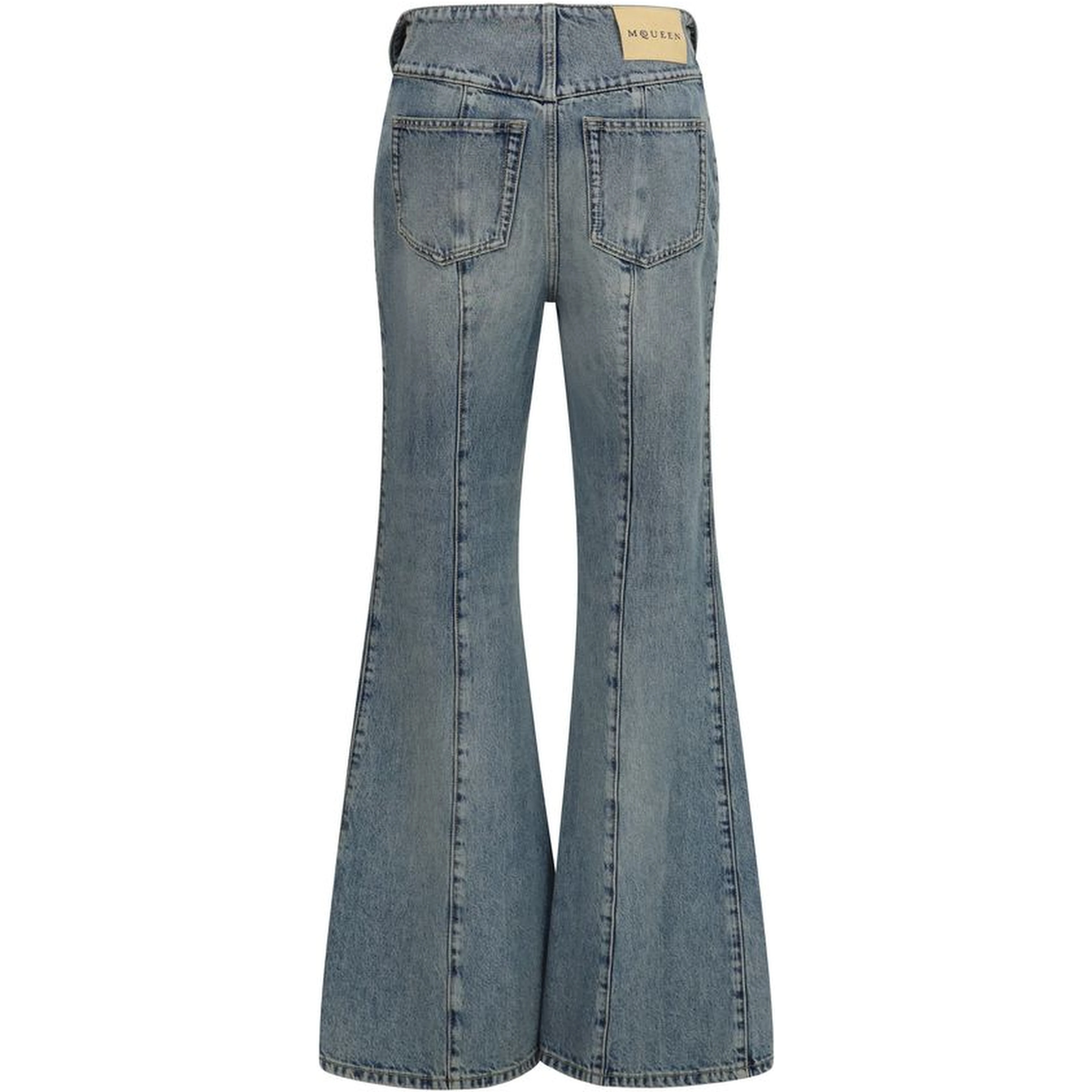 Blue Cotton Flared Jeans