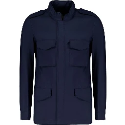 Navy Blue Cotton Full-Length Jacket