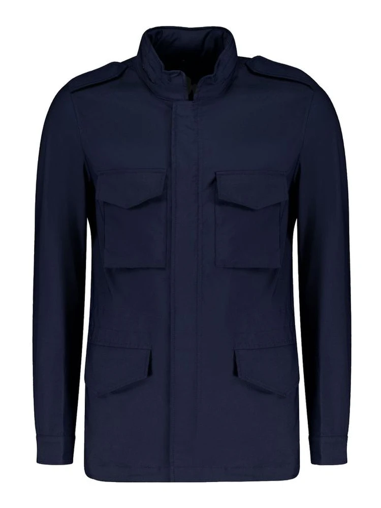 Navy Blue Cotton Full-Length Jacket