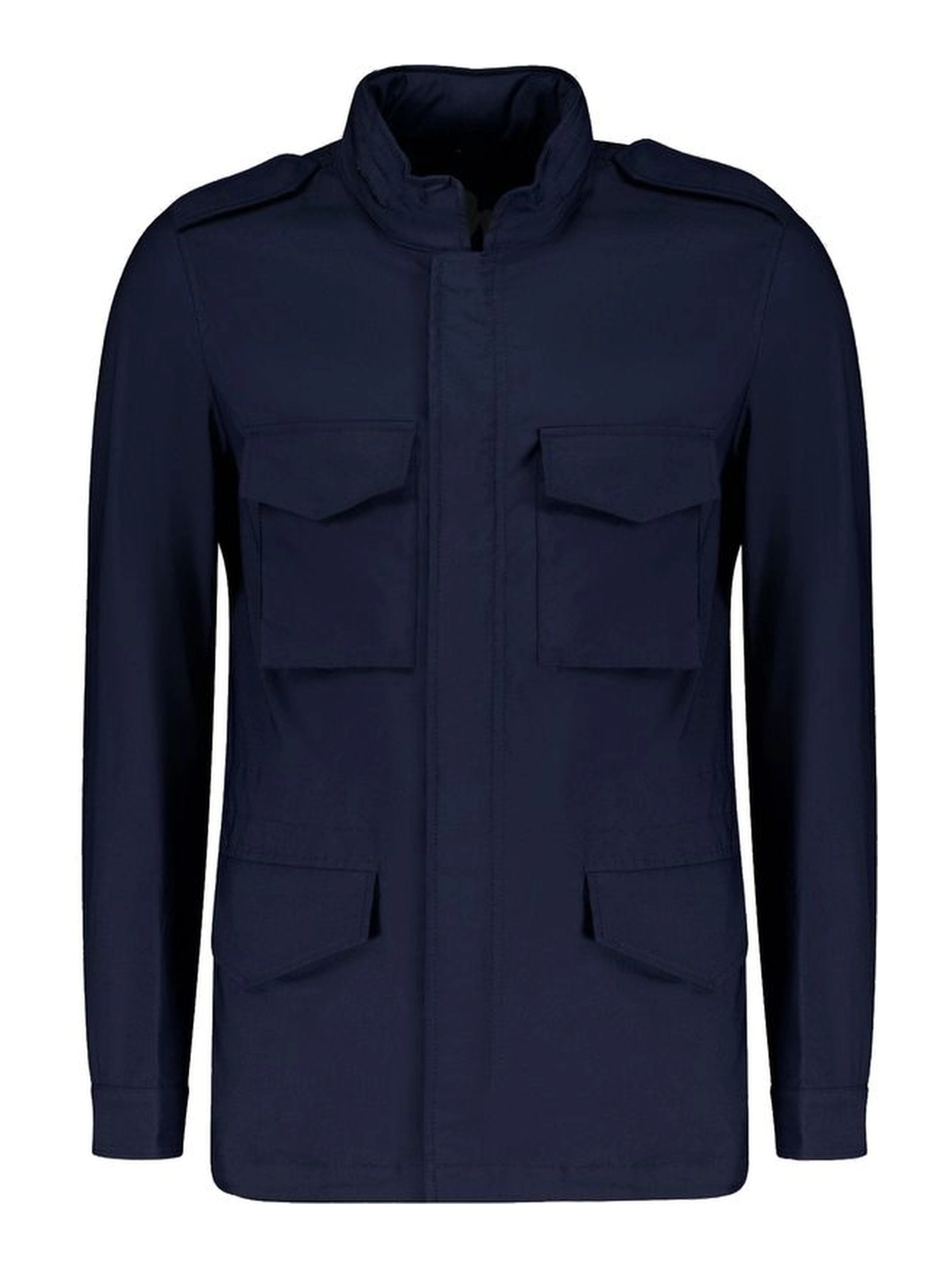 Navy Blue Cotton Full-Length Jacket